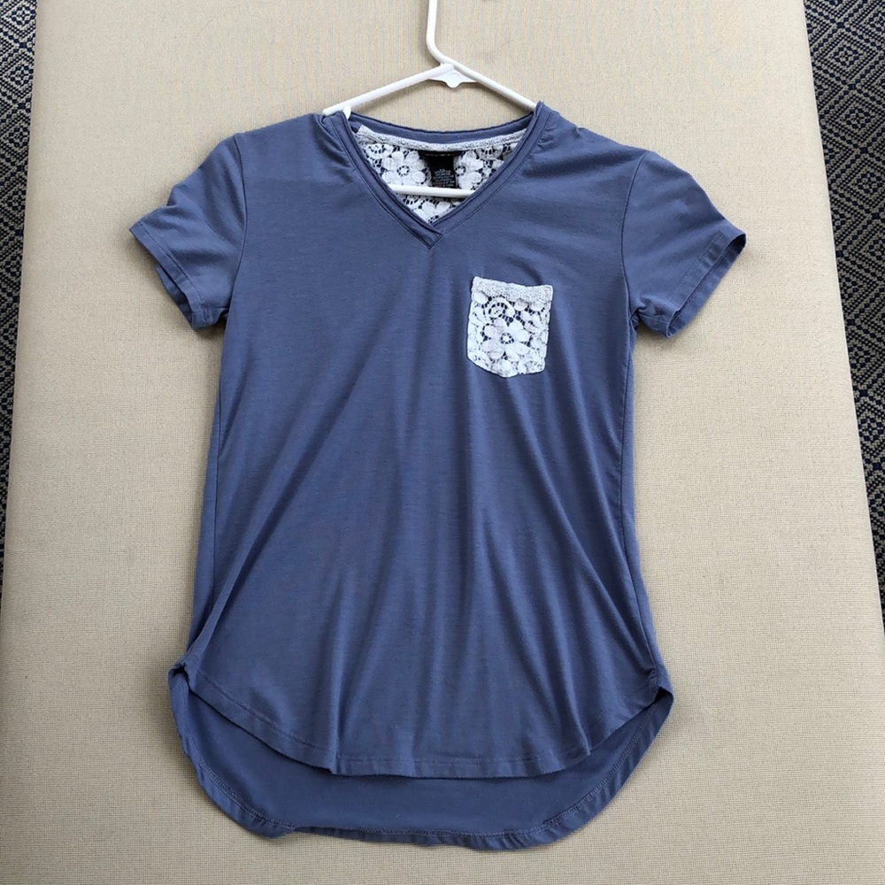 Blue, Lace Pocket T-shirt